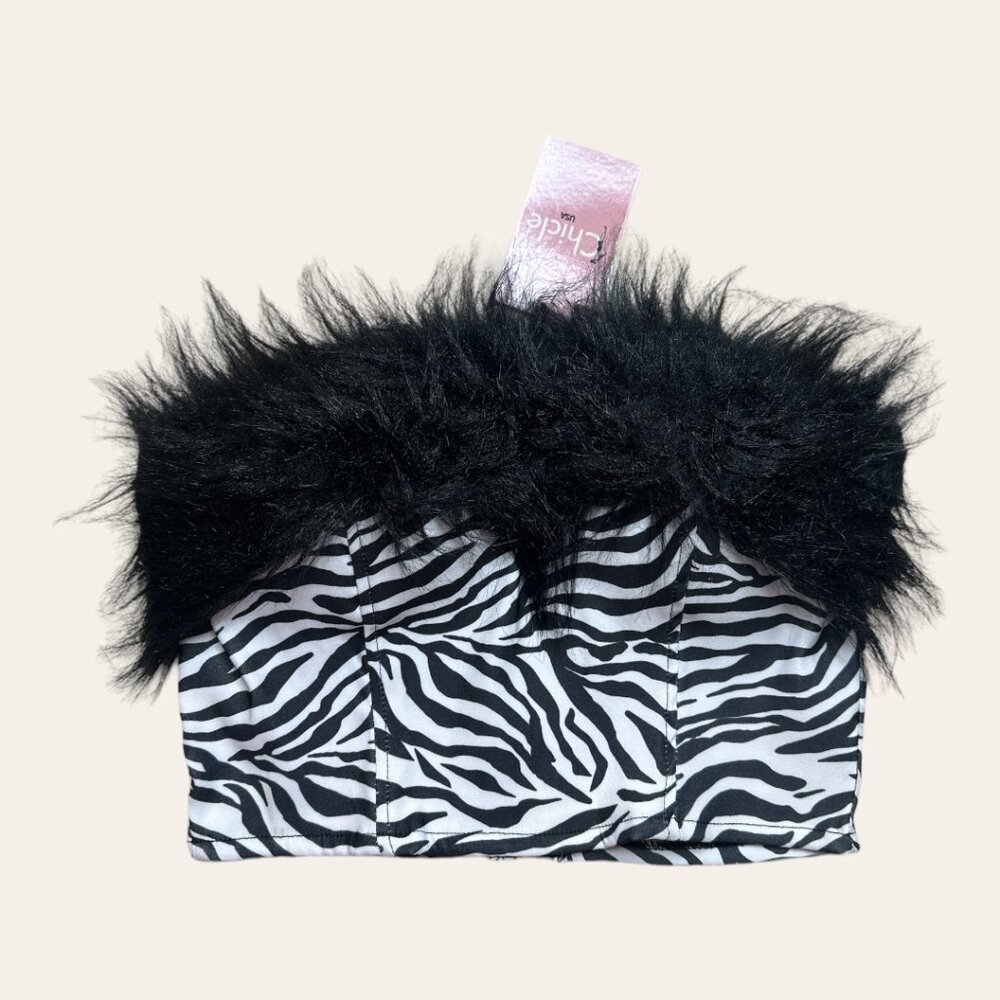NEW Strapless Zebra Print Top with Faux Fur